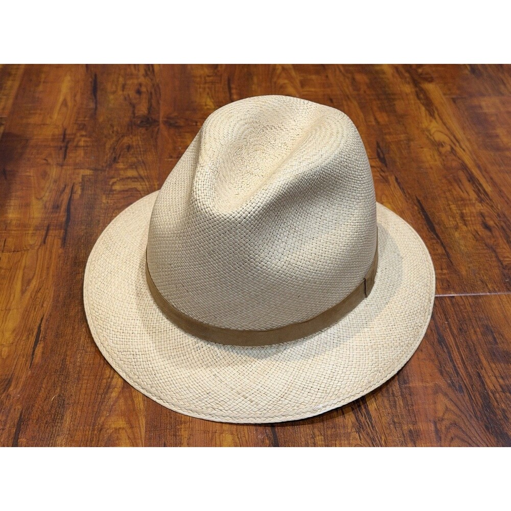 Vintage Eddie Bauer Made in Italy Panama Straw Fedora 22” Sun Hat - Size Large